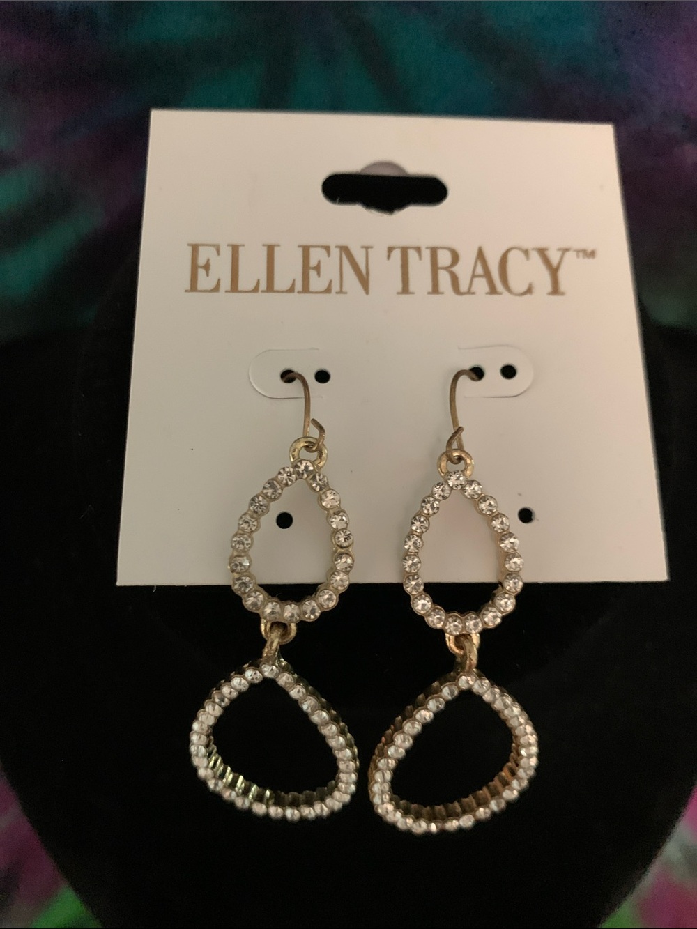 Ellen Tracy Gold-Tone Double Teardrop Rhinestone Dangle Earrings